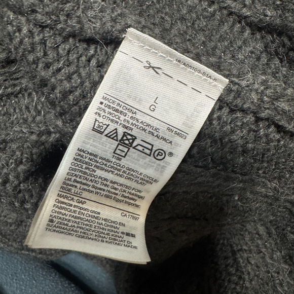Gap Gray Cardigan Sweater Womens L Cable Knit Wool Alpaca blend chunky open - Picture 6 of 7